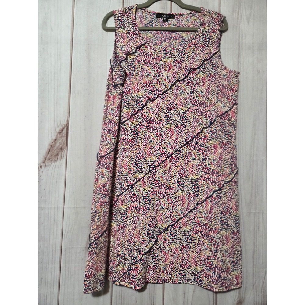 Perceptions Petite Sleeveless Tiered Ruffle‎ Shift Dress Pink Abstract Print PXL